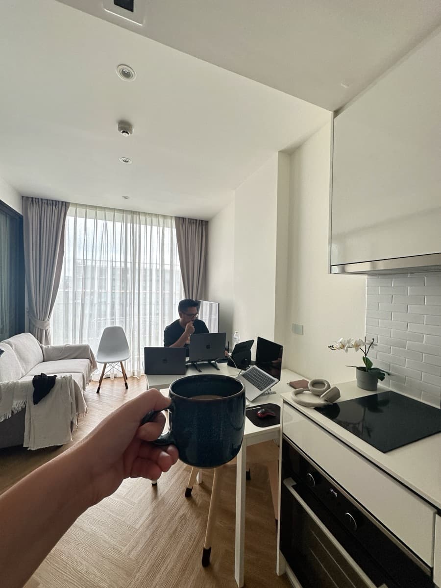 Morning coffee while working from our Bangkok apartment