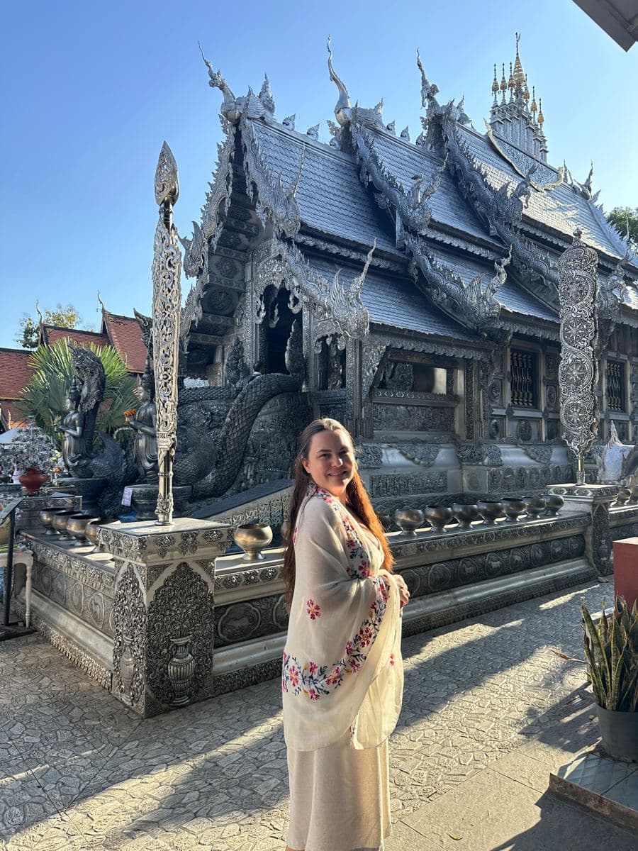 Valeria at Wat Sri Suphan, the Silver Temple