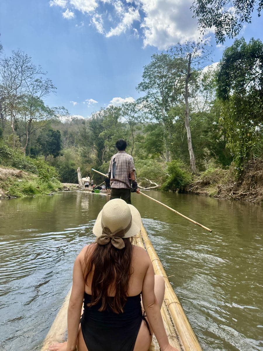 Valeria bamboo rafting down the Mae Wang river