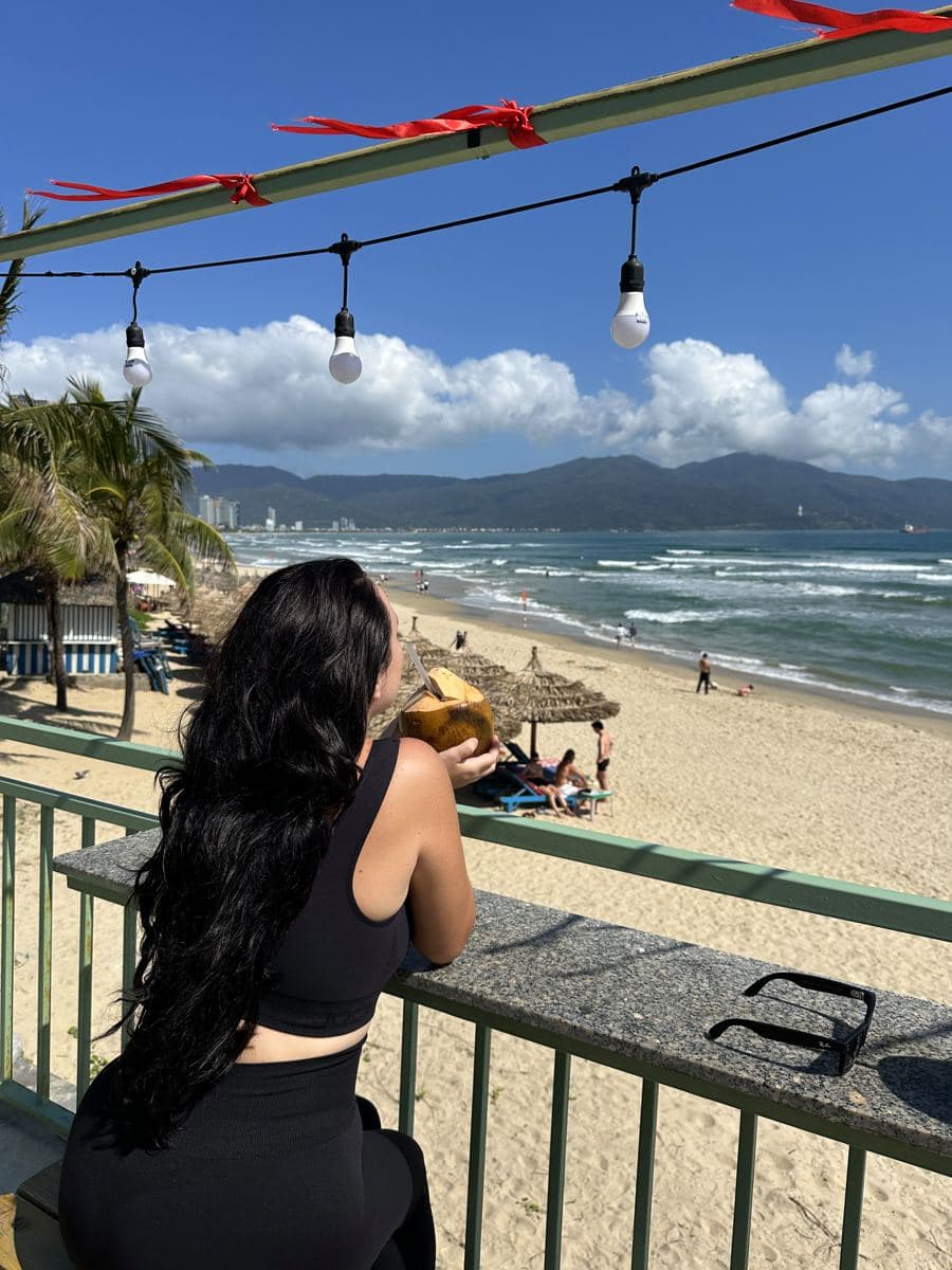 Fresh coconut overlooking My Khe Beach