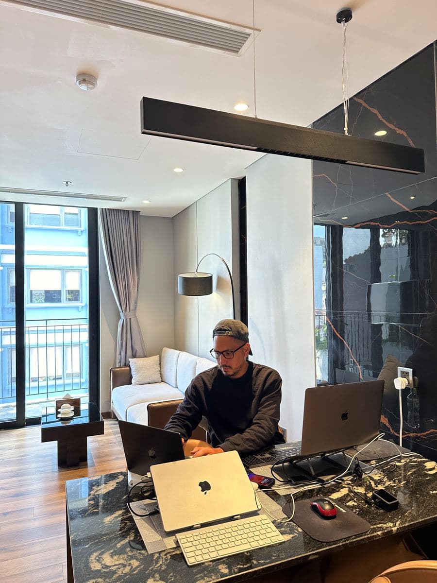 Arni working from our Da Nang apartment