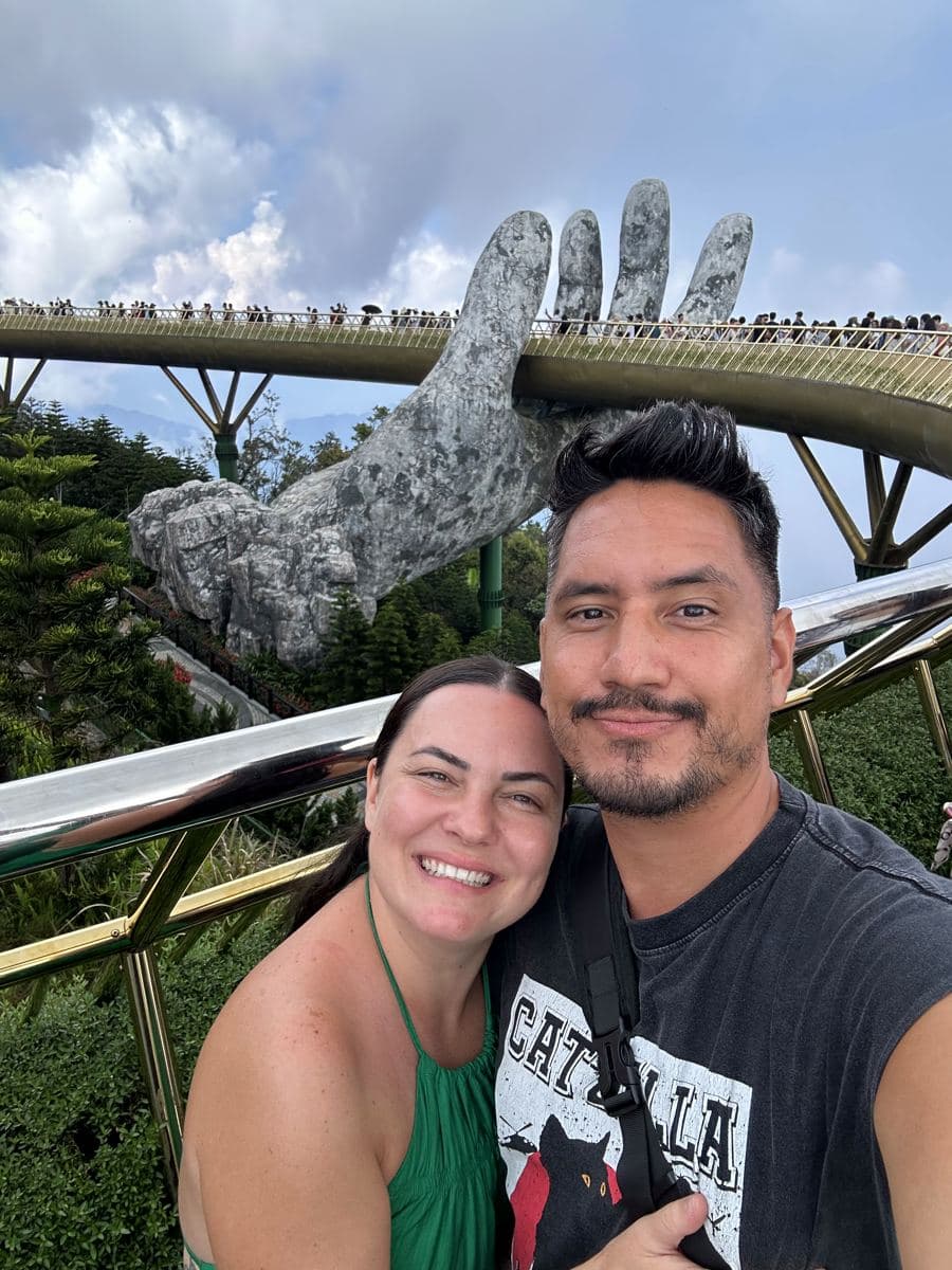 Valeria and Arni at the Golden Bridge, Ba Na Hills